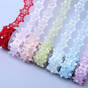 1Yard Beaded Flower Lace Trim Ribbon Embroidery Edge Sewing Wedding Decor DIY - Picture 1 of 27