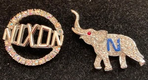 2 Vintage Political NIXON for President Silver Tone Rhinestone Pins Brooches - Picture 1 of 7