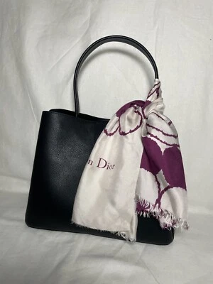 Bufanda de seda Christian Dior marfil púrpura con logotipo  Foto 1 de 4