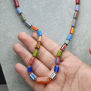 Vintage Venetian African Style Chevron With Antique Carnelian Bead Necklace - Picture 1 of 19