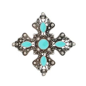 Turquoise and Antique Silver Flower Concho 1-1/4" 7213-03 - Picture 1 of 1