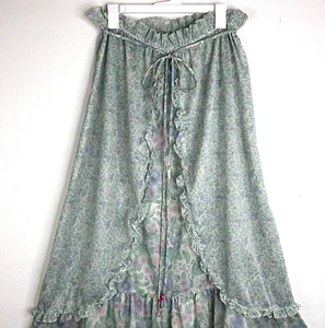 Cottagecore Pioneer PRAIRIE Ruffle SKIRT L Vtg 70s Ditsy Contrast Floral Calico - Picture 1 of 8
