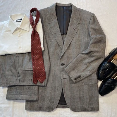 VTG Oxxford Clothes Men’s 44L Gray Glenn Plaid Sack Suit High Rise Pants 34Wx30L - Image 1 of 4