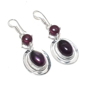Purple Amethyst Gemstone Handmade 925 Sterling Silver Jewelry Earring Size 2" - Picture 1 of 1