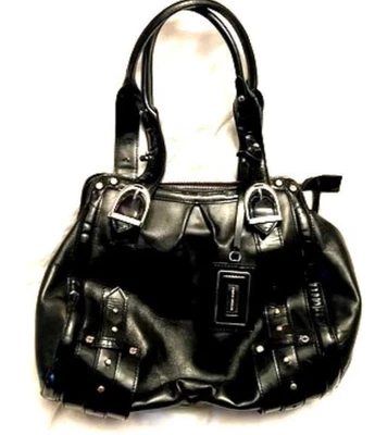 Karen Millen Patent Buckle Shoulder Bag black leather double handled vgc - Image 1 of 4