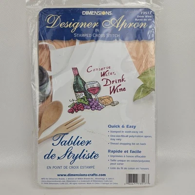 Dimensions Designer Apron Stamped Cross Stitch Embroidery Kit Drink Wine NIP - Image 1 of 4