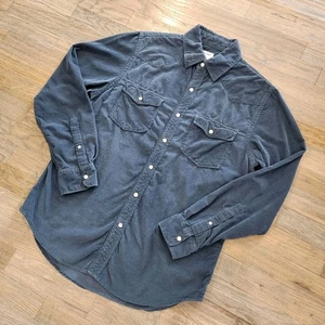 Vintage Old Navy Mens Small Western Pearl Snap Shirt Micro Corduroy Blue Gray - Picture 1 of 8