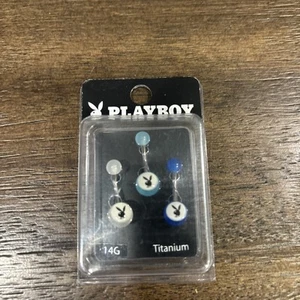 Playboy Bunny Belly Button Ring Set di 3 PZ 14G Grigio Titanio Blu Navy Baby - Foto 1 di 3