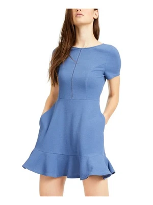 SPEECHLESS Womens Blue Short Sleeve Mini Evening Fit + Flare Dress XS - Image 1 of 4