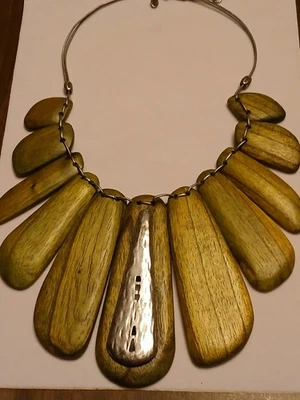 Chicos Grueso Collar Madera, Cadena Metal y Adición Centro Gota Madera Foto 1 de 3