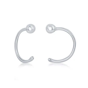 Sterling Silver Bead Half Hoop Eaarings - Picture 1 of 2