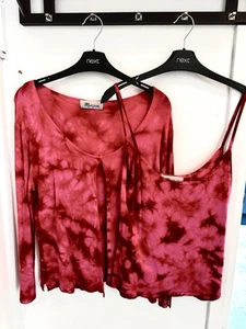 🩷 Monsoon Rare Vintage Pink Red Tie Dye Knitted Top & Cardigan Set Size 12 - Picture 1 of 6