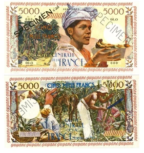 u Reproduktion Schein Französisch Guayana 5000 Francs 1960 SPECIMEN Pick #28s 1952R - Bild 1 von 1