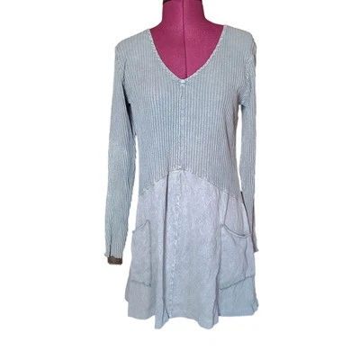 Fenini серый туника или мини-платье имеет карманы женщин размер S смешанные медиа v-образным вырезом - Изображение 1 из 4