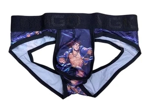 Gigo Sexy Disco Hunk Anime Blue Black Jock Brief Jockstrap Medium M - Picture 1 of 2
