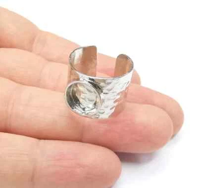 Блестящее серебряное кольцо с ободком из смолы основание кабошон пустое регулируемое кольцо G35652 - Изображение 1 из 4