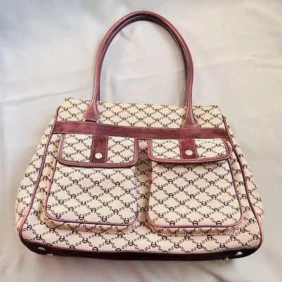 Bolsa de viagem vintage Etienne Aigner logotipo couro algodão bolso duplo satchel B3 - Imagem 1 de 4