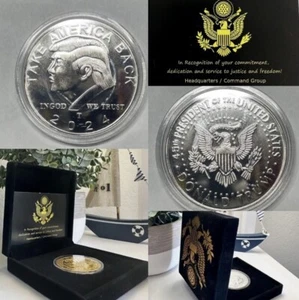 Donald Trump Coin  Take America Back SILVER PLATE Coin With Retirement Award - Picture 1 of 9