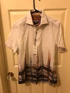 Robert Graham Mens Coves Short Sleeve Woven Shirt Butterscotch Button-up Sz S - Picture 1 of 5