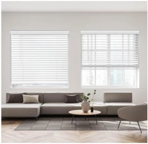 Cordless 2" Faux Wood Blind Roll Up Shades for Windows, 44" W x 72" H, White - Picture 1 of 4