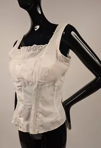 UNUSUAL VICTORIAN 19TH C BONED CAMISOLE TOP W EYELET FRONT - Picture 1 of 4