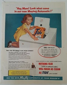 1955 Tide Waschmittel Rotkopf Mädchen Waschmaschine Anzeige - Bild 1 von 1