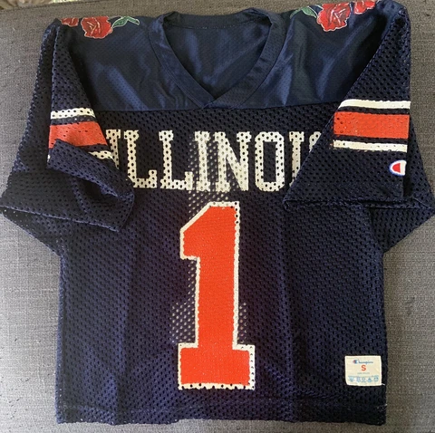 Vintage Illini 1984 Rose Bowl Nylon Mesh Foorball Jersey Half Cut size Small Cover