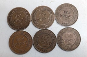 6 King George V COMMONWEALTH OF AUSTRALIA Penny Coin Collection Lot (Z173) - Picture 1 of 2