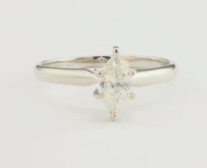 MagicGlo 14k White Gold Marquis Solitaire Ring with 0.80ct Diamond Size 8.5 - Picture 1 of 3