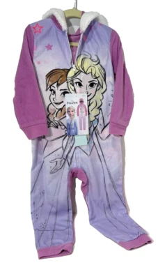 Disney Frozen Girls One Piece Zip Up Hooded Pajamas Costume  - Size 4 - Image 1 of 4