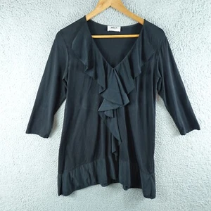 Mela Purdie Womens Top 10 Small Black Ruffle Front Career Work Corporate Office - Picture 1 of 9