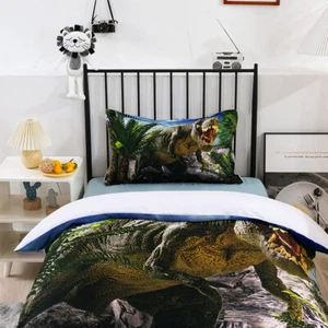 3D Dinosaurier Jura Landschaft Steppdeckenbezüge Bettbezüge Set Bettwäsche - Bild 1 von 9