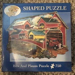 Seasonal Crossings Covered Bridges Shaped Jigsaw Puzzle 750 Pieces Ruane Manning - Picture 1 of 2