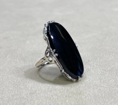 10k Solid White Gold Estate Jewel Antique Art Deco Filigree Oval Onyx  5.70 Gram - Image 1 of 4