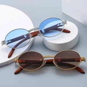 Men's Vintage Yellow Gold Frame Clear Lens Wood Grain Retro Hip Hop Glasses - Picture 1 of 29