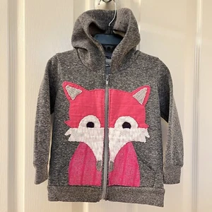 Oh Baby! Gray Pink Fox Applique Full Zip Hoodie Jacket Girls Size 4 - Picture 1 of 12