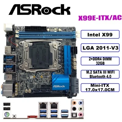 ASRock X99E-ITX/ac Motherboard Mini-ITX Intel X99 LGA2011-3 DDR4 SATA3 M.2 SPDIF - Image 1 of 4