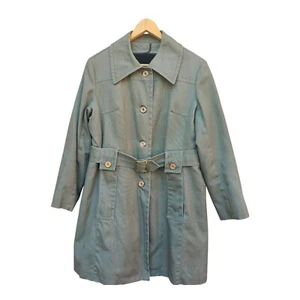 Womens Lined Trench Coat Size 10R Military Green Belted Padded Shoulders Midi - Picture 1 of 10