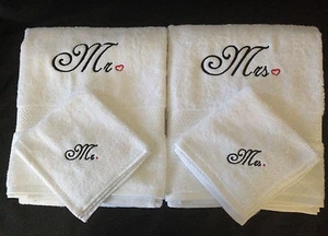 Personalised Embroidered Mr, Mrs Bath towel & face towel set - Foto 1 di 6