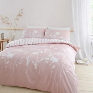 Meadow Floral Duvet Cover Set Reversible Pink & White Country Botanical Bedding - Picture 1 of 5