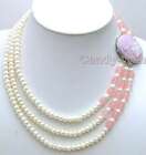 6-7mm White Natural FW Flat Pearl Neckalce for Women 3 Strands Chokers 17&quot; n5199