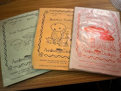 3 X Felt Decoration Kits Field Mushroom Redcap Toadstool & Boletus Sewing Sets - Image 1 of 4