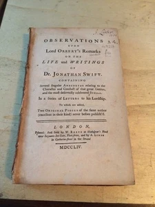 Delany: Observations on Orrery's Remarks on Life & Writings Jonathan Swift 1754 - Picture 1 of 1
