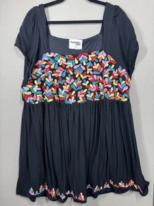 Savanna Jane Tunic Top Womens 2X Black Embroidered Boho Peasant Festival Rayon - Picture 1 of 17