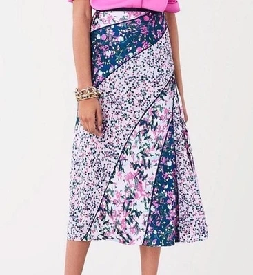 Falda de hadas Diane Von Furstenberg L rosa verde romántica paneles florales retazos Foto 1 de 4