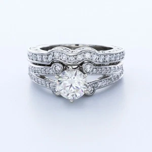 2 3/4ct F VS2 Round Natural Diamonds 950 Plat. Vintage Style Engagement Ring - Picture 1 of 7