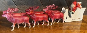 DEUTSCHE KOMPOSITION WEIHNACHTSMANN SCHLITTEN 6 ROTE CELLULOID RENTIER STRASS AUGEN - Bild 1 von 11