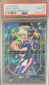 DRAKE MAYE RC PSA 10 GEM MT 2024 Prizm Prizmatic GREEN ICE PRIZM #2 PATRIOTS - Picture 1 of 2