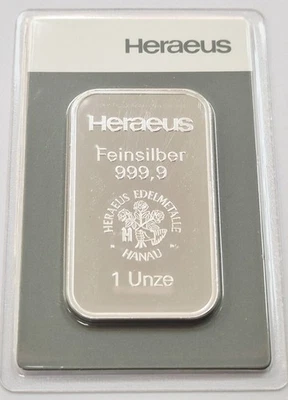 Heraeus Silberbarren 1 Unze Feinsilber 999,9 verpakt - Bild 1 von 3