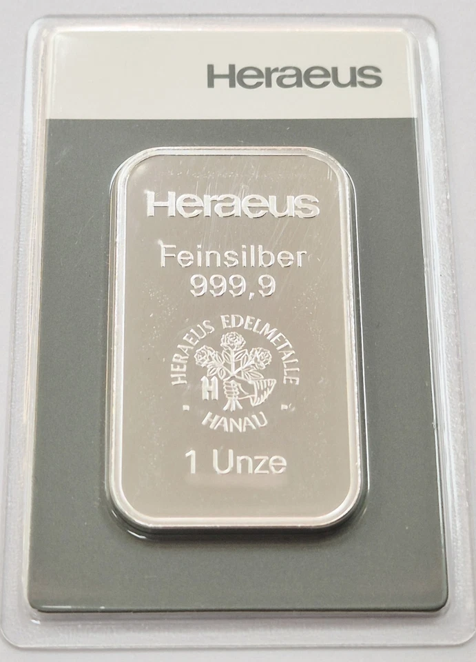 Heraeus Silberbarren 1 Unze Feinsilber 999,9 verpakt - Bild 1 von 3